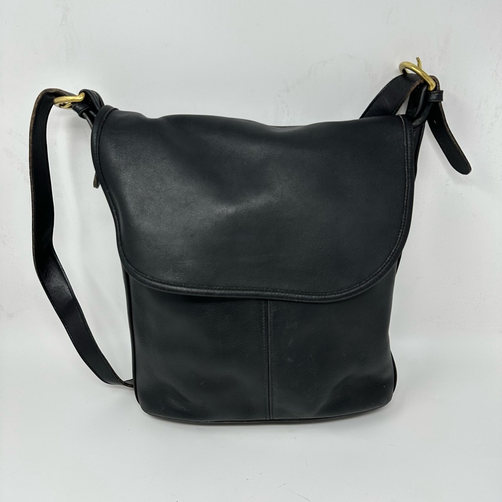 Vintage Whitney Flap Bag Coach Black Leather Crossbody Bag Made In The USA